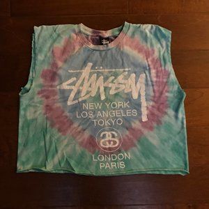 Stussy tie dye cropped muscle tee • large